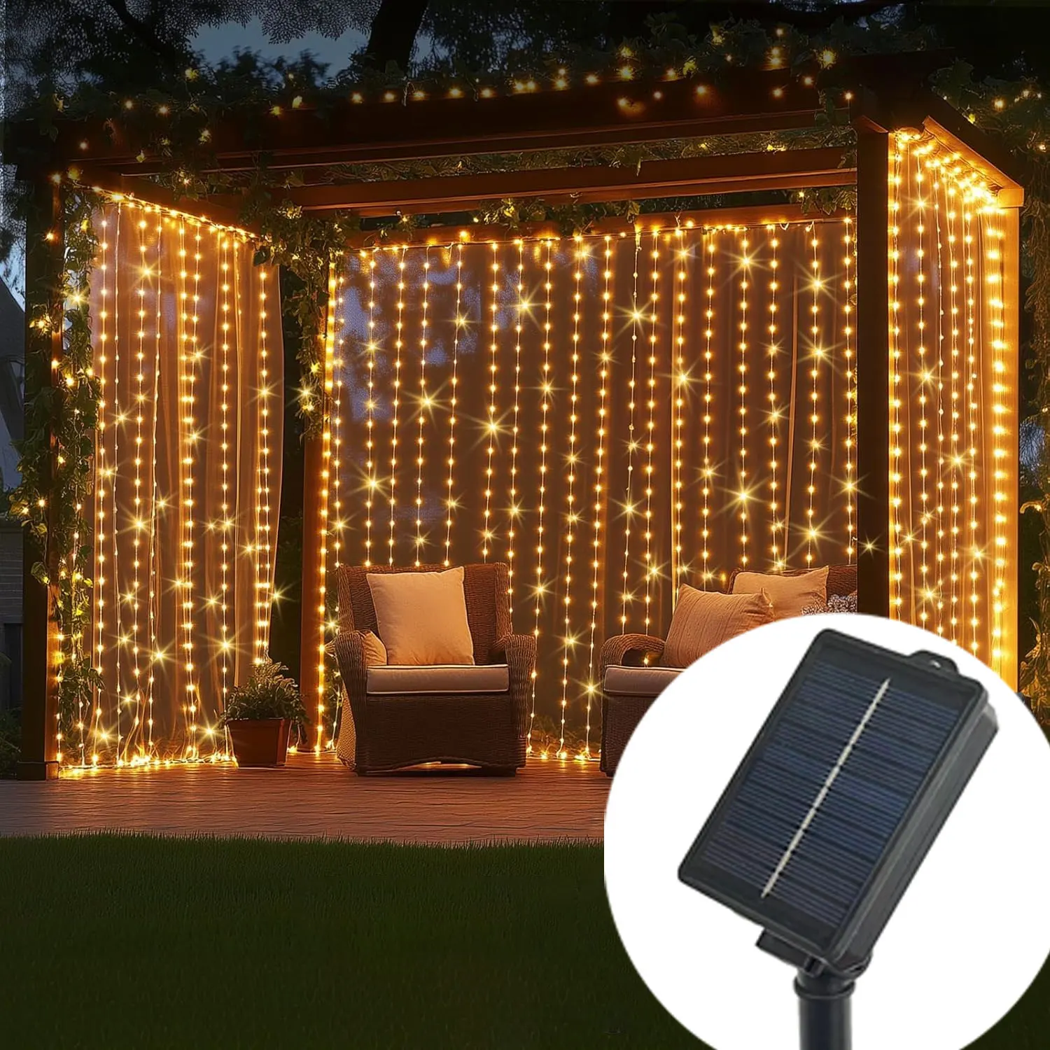 

LED Solar Curtain Light Waterproof Outdoor LED Wedding Decoration String Lights Yard Christmas Fairy Garland String Lights