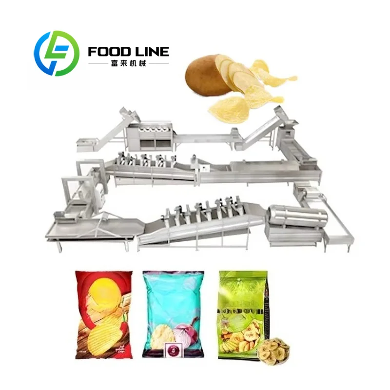 Línea de Producción Integrada de Papas Fritas y Patatas Fritas con Manejo de Materia Prima, Fritura, Desaceite y Sazonado para Snacks Crujientes Casuales a Gran Escala