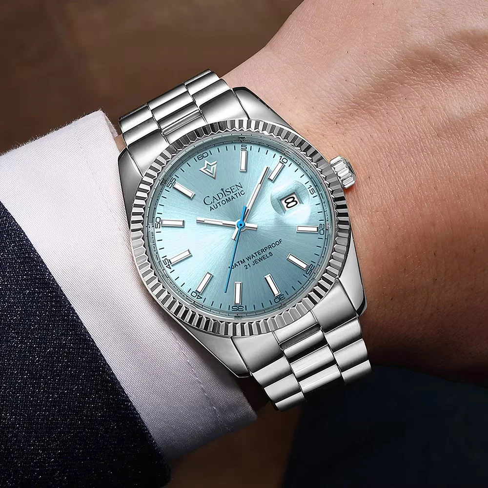 CADISEN Mens Classic Luxury Mechanical Automatic Watch C3 Luminous Sapphire Crystal MIYOTA 8215 Movt 100M Waterproof Watch Men