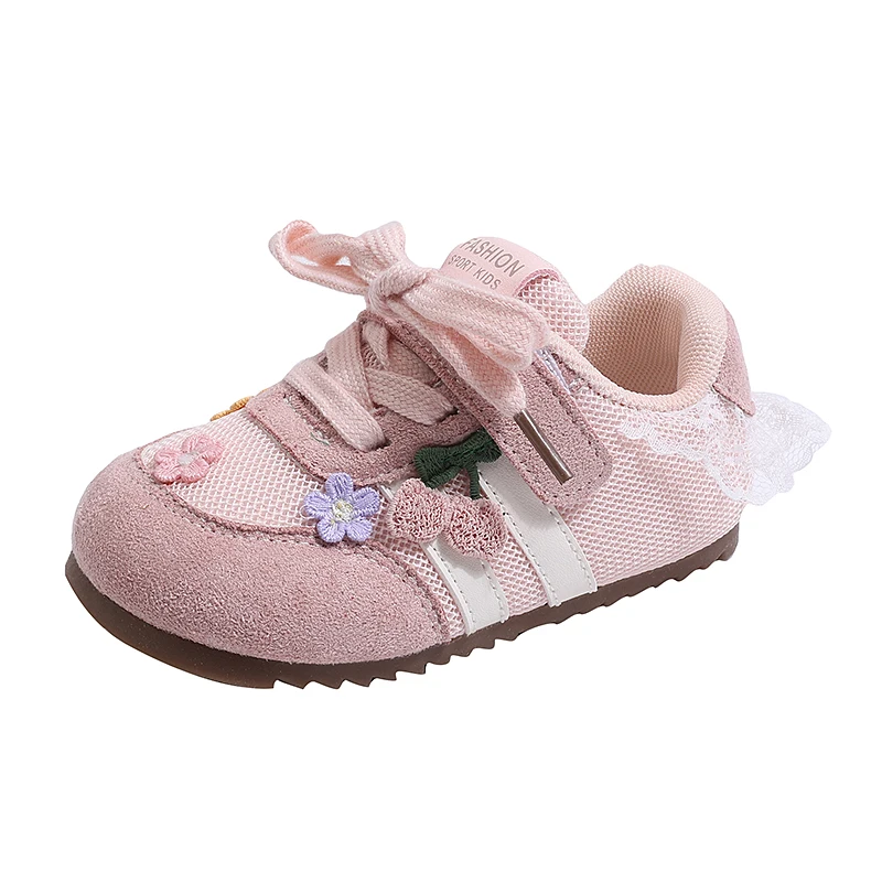 

Girls' Fashion Sneakers Versatile & Stylish, Featuring Flowers Embroidery Kids' Casual Sports Shoes with Soft, Non-Slip Soles