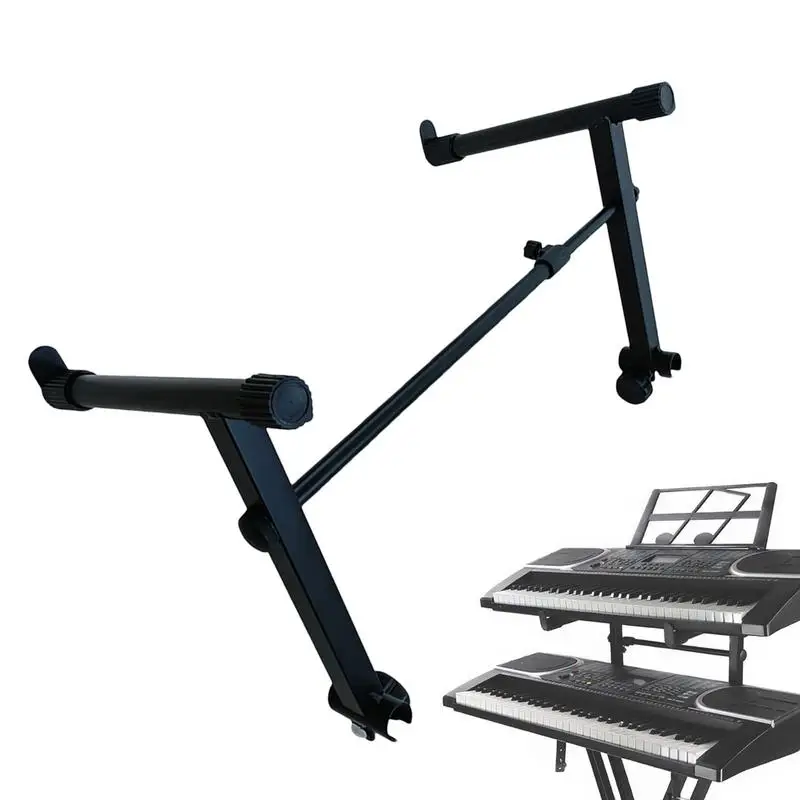 Double Keyboard Stand Adjustable X Shaped Keyboard Stand Heavy Duty Performance Rack With Locking Straps Double Layer Sheet