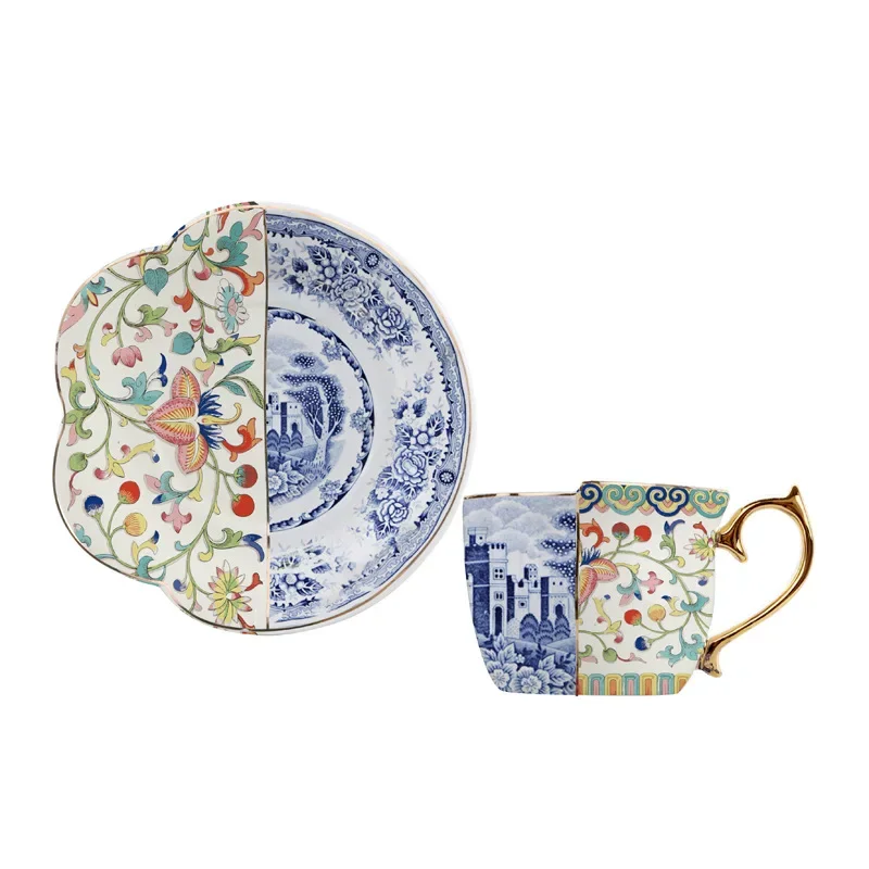 

Europäische Retro unregelmäßige Keramik Kaffeetasse und Untertasse Luxus vergoldet Tee Set Nachmittags tee Tasse Keramik Tasse