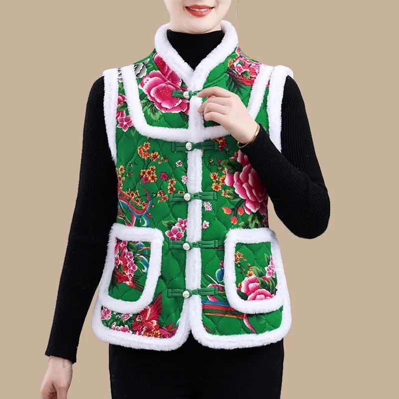 2025 Otoño Invierno chaleco cálido chaqueta de mediana edad mujeres mayores con felpa moda gruesa chaleco de algodón sin mangas abrigo Top chaleco