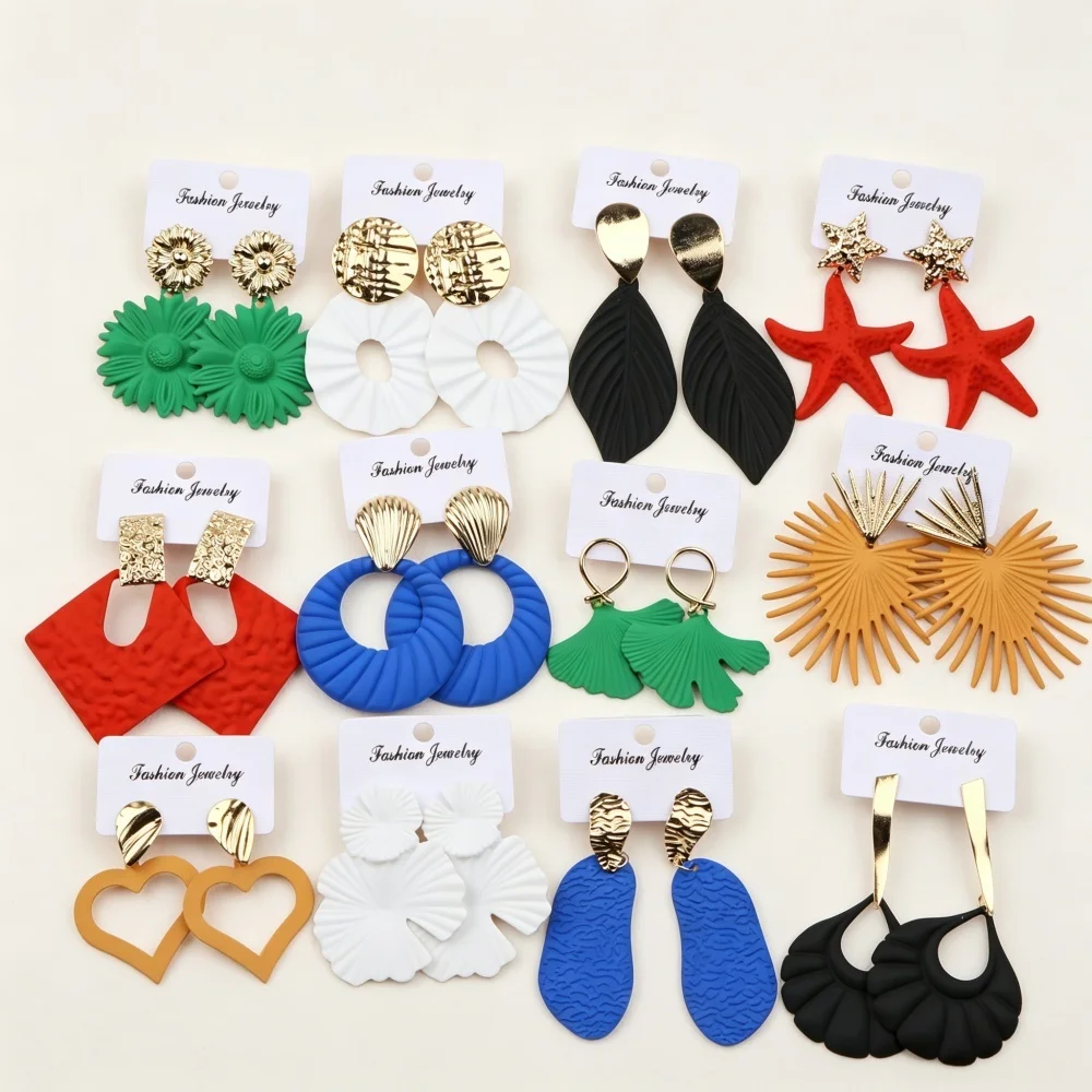 6/9/12Pairs Fashion Matte Multicolor Dangle Earrings For Women Sunflower Starfish Mix Bohemian Jewelry Summer Vacation Gifts