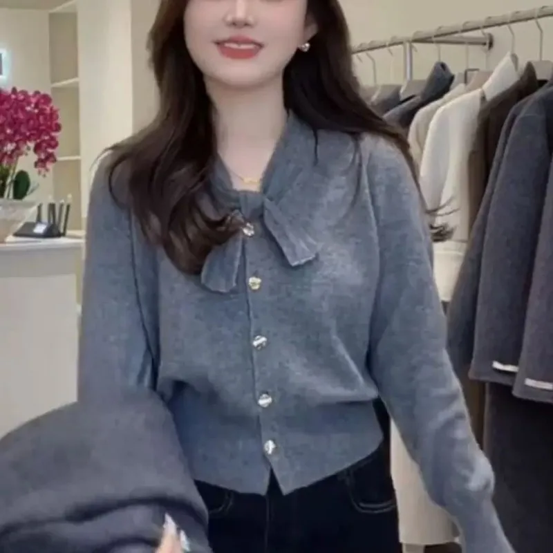 

Bow Sweater Cardigan for Women Autumn Fashion Casual Loose Knitted Jacket