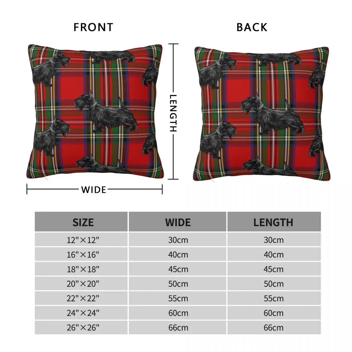 Scottie Red Scottish Tartan Pillowcase Polyester Linen Velvet Creative Zip Decor Home Cushion Cover
