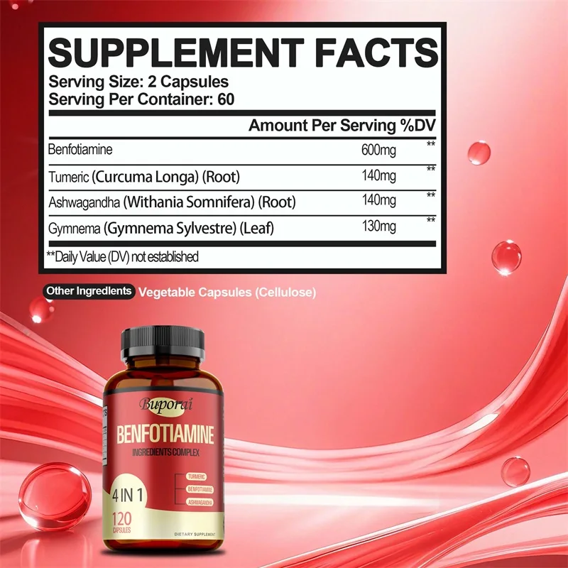 4 in1 Benfotiamine Supplement - Healthy Glucose Metabolism, Support Nerve Health, Cellular Protection, Antioxidant Defense