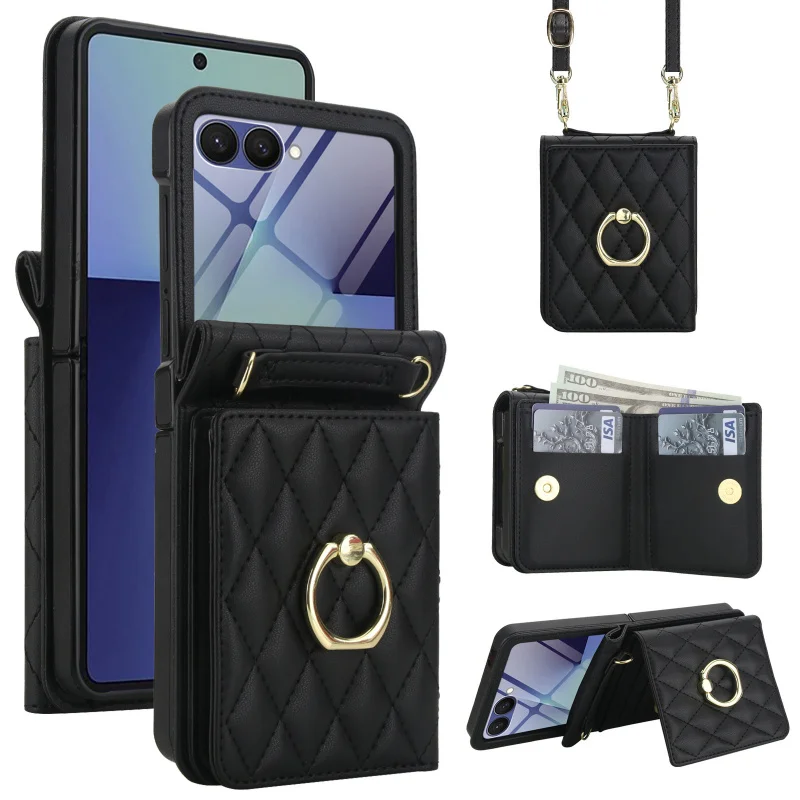 

Z Flip7Crossbody Folding Phone Case Leather Case Card Insert Suitable for SamsungFlip6Chanel Style Phone Case Cover