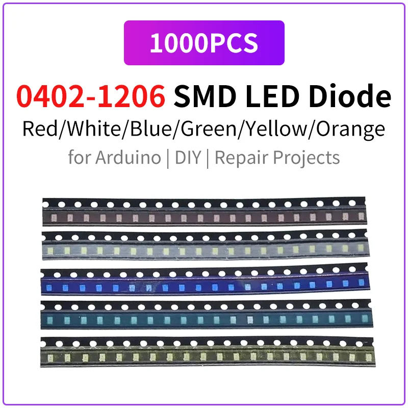 1000PCS 0402 0603 0805 1206 SMD LED Diodes Yellow Red Green Blue White Orange High Brightness Light for Arduino DIY Projects