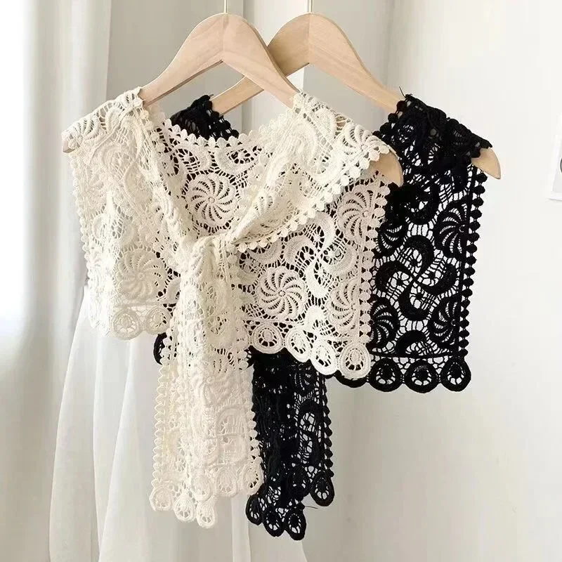 2024 Lace Chiffon Doll Fake Collar for Women Shirt Shawl Wrap Removable Detachable Embroidered False Collar Clothes Accessory