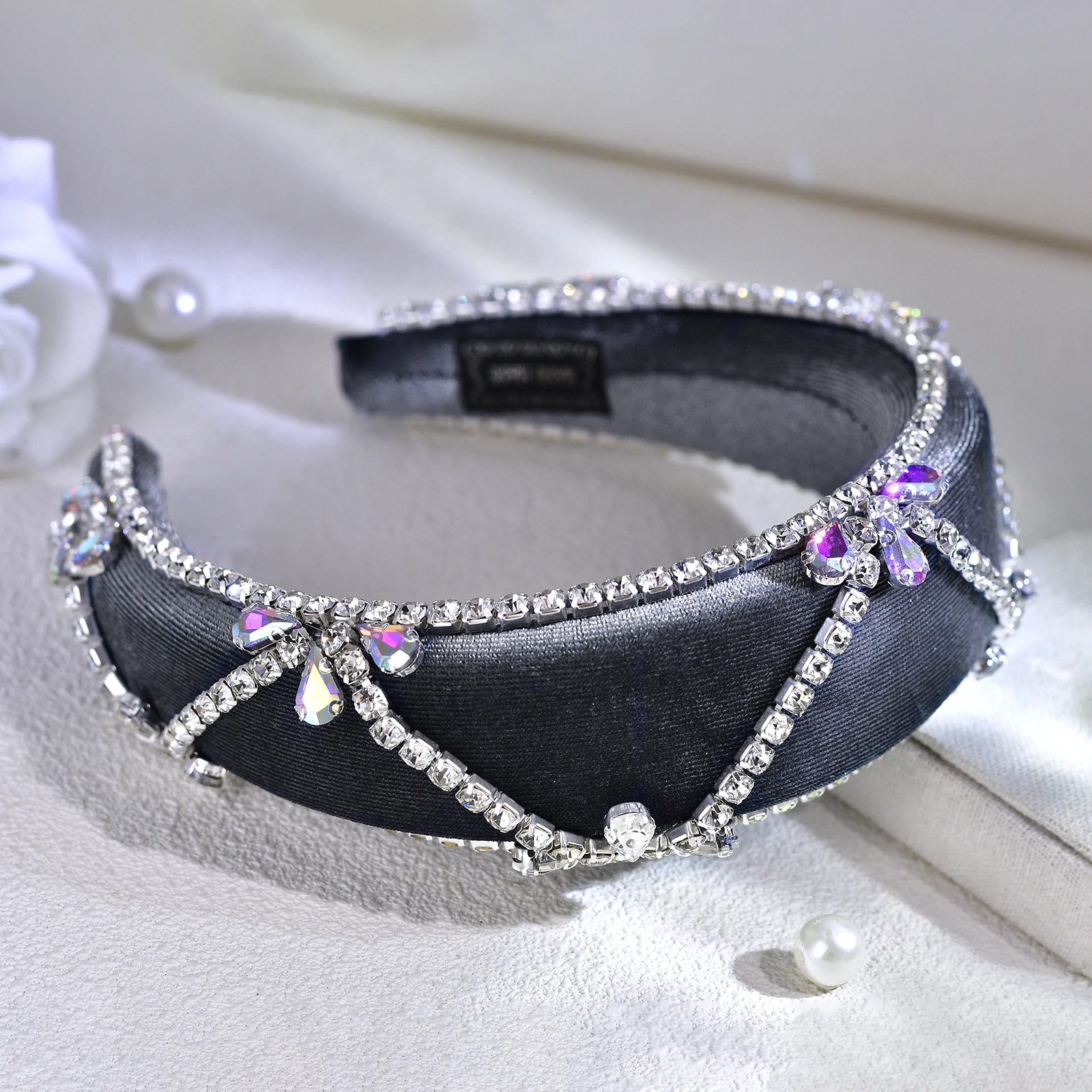 HNYYX Vintage Rhinestone Hair Accessories Women Crystal Beaded Wide Headband Baroque Sponge Headpiece Party Dance Hairband A248