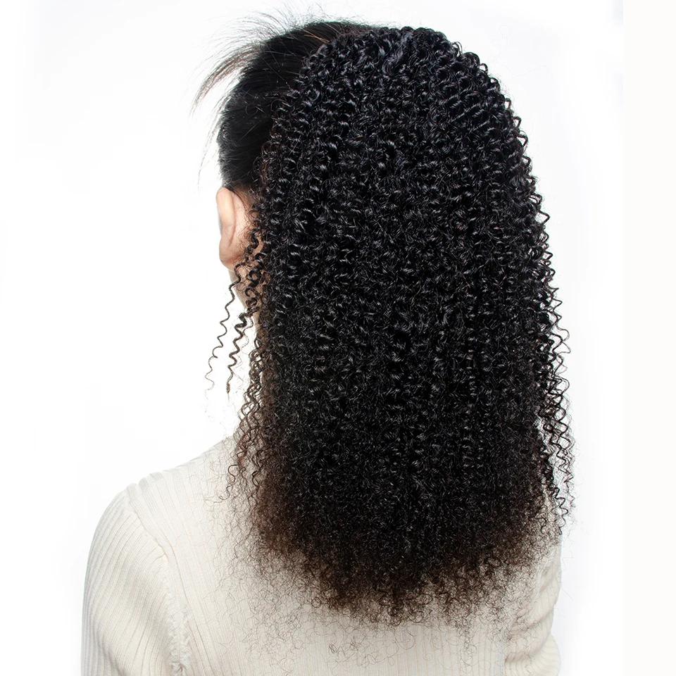 Aliballad-Afro Kinky Curly Drawstring Ponytail, Cabelo Humano, Brasileiro com Extensões de Clip, 2 Combs, 150g, Remy