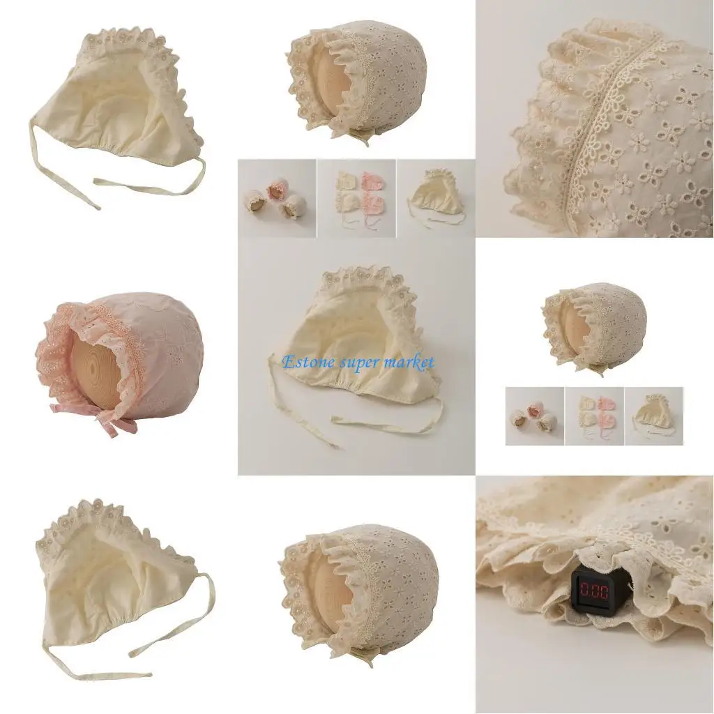 

090B Princess Girls Fetal Cap Adjustable Hat Stylish Lace Embroidery Baby Bonnet Hats