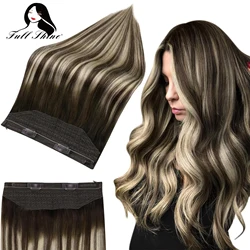 Extensión de cabello humano de línea de pescado brillante completo, cable de cabello Natural de una sola pieza, trama de cabello de alambre Invisible con 2 clips, cabello Remy hecho a máquina