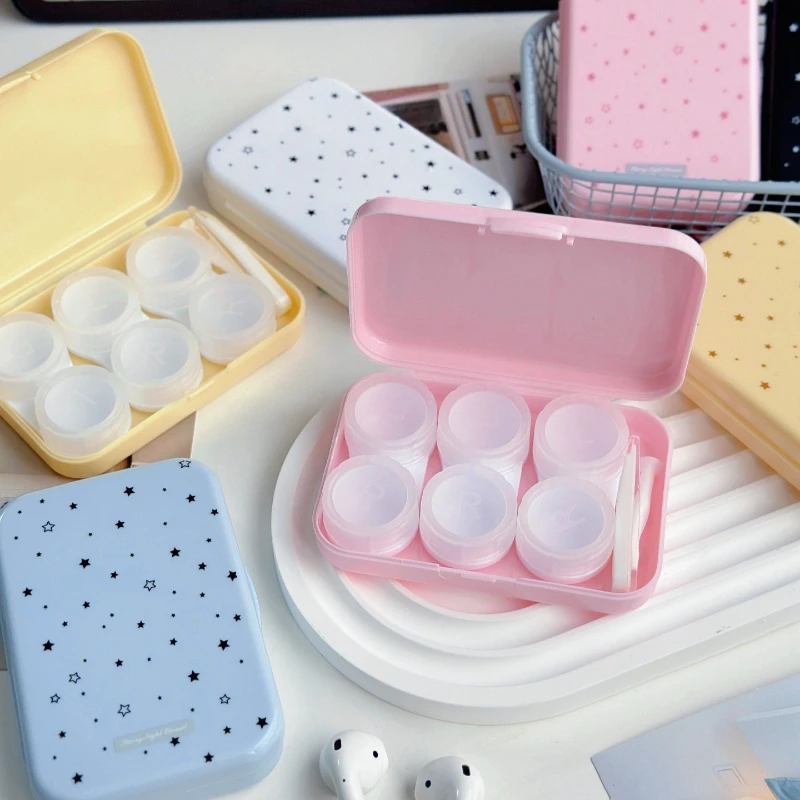 3pair/box Colored Contact Lens Case Contact Lens Storage Box with Tweezers Contact Lenses Beauty Pupil Storage Care Box