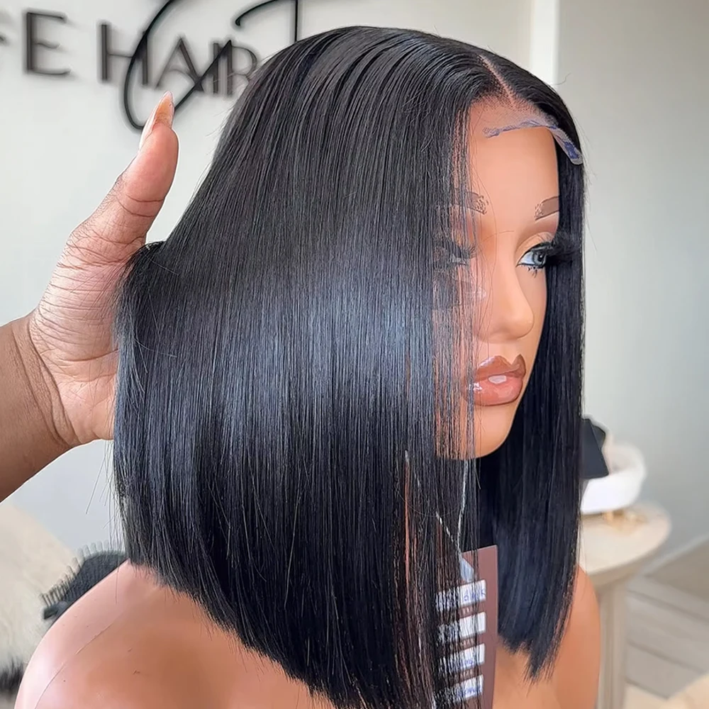 

Прямые короткие парики боб для женщин Бесклеевые человеческие волосы Парики Remy Бразильские волосы Парики из натуральных черных 13x6 Кружевные передние боб Женские парики