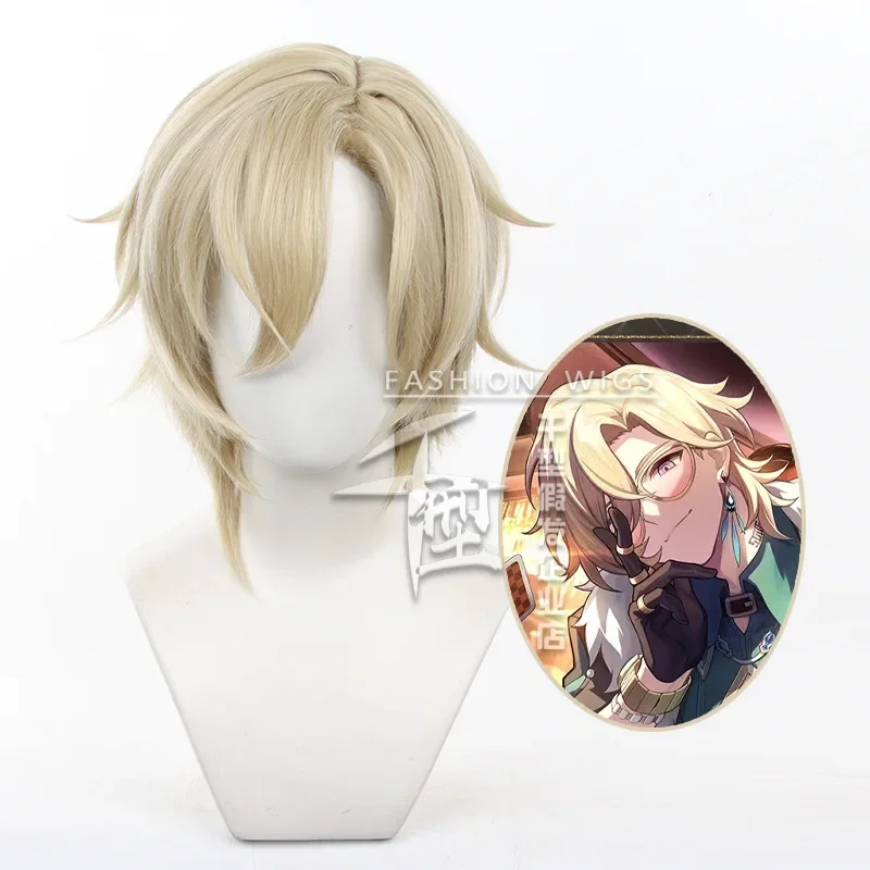 Aventurine Cosplay Wig Game Honkai Star Rail Tattoo Sticker Sunglasses Earring Blond Hair Heat-resistant Fiber Hair+Wig Cap