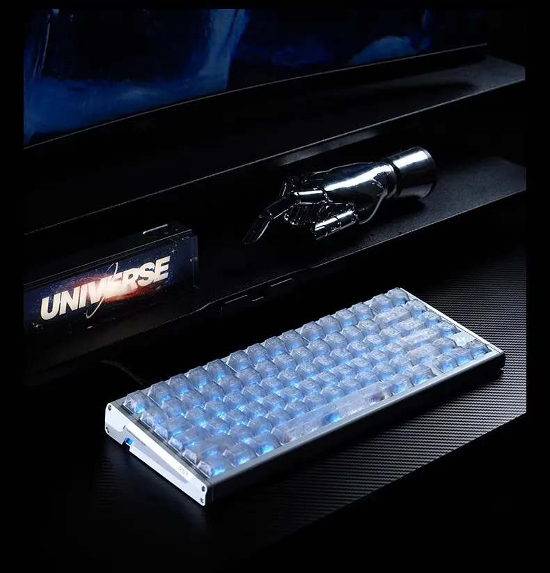 White Ice Forged Carbon-Look Side Print Keycaps Matte Transparent PBT Backlit Cherry Profile Key Cap Gaming Mechanical Keyboard