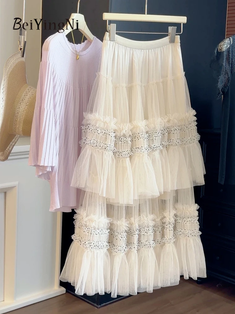 

Юбки макси Beiyingni French Princess Fairy для женщин: повседневные, с принтом, из сетки, длинные, фасона А-силуэт, с высокой талией, в стиле туту