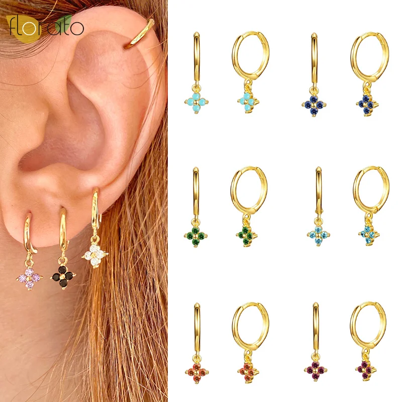 

925 Sterling Silver Ear Needle Dainty Flower Shaped Charm Huggie Hoop Earrings For Women Wedding Party Fashion Earrings Jewelry