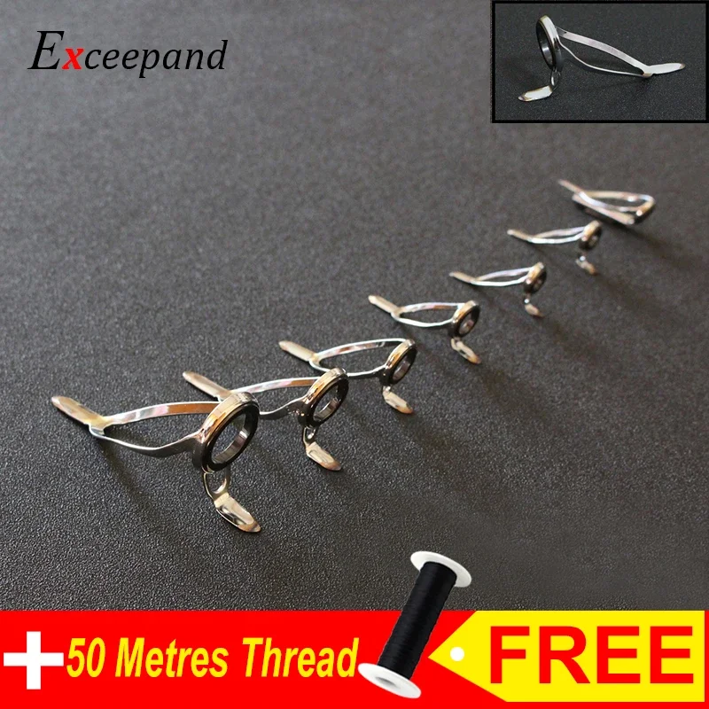 Exceepand 7 PCS Stainless Steel Frame Fishing Rod Guide Boat Rod Eye Line Ring for Fishing Rod Building or Repair