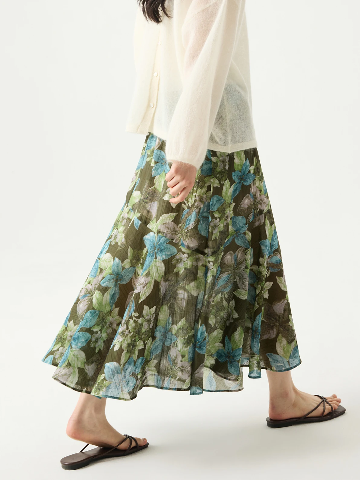 

Романтичная юбка-полусолнце с эластичным поясом и принтом, свободного кроя, А-силуэт, для женщин