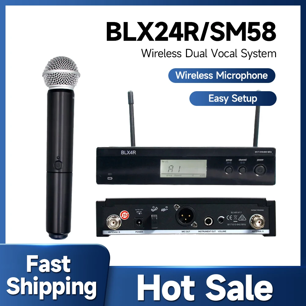 

BLX24R/SM58/58A UHF Wireless Microphone System - Perfect for Church, Karaoke,SM58 Handheld Vocal Mic