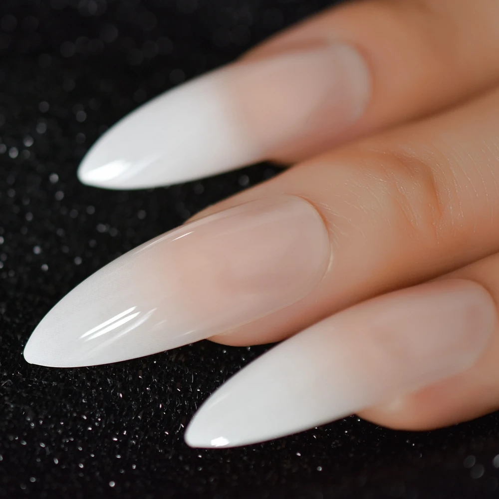 Ombre Extra Long French Nail Extreme Stiletto Gradient Nude White 24 Fake Nails Acrylic Nails Wholesale Manicure Tips With Tools
