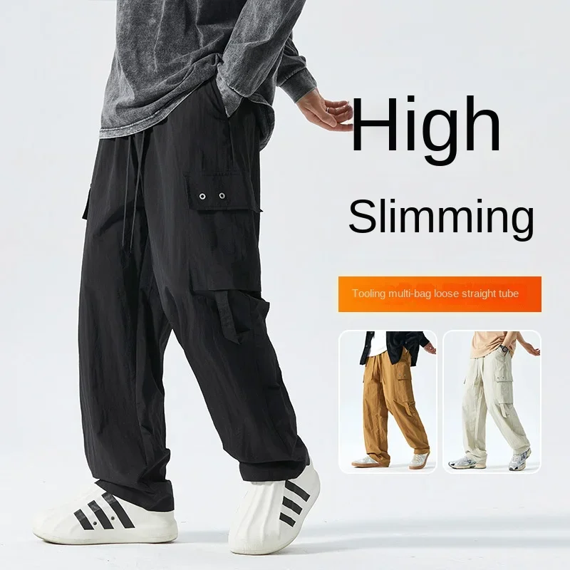 2024 Summer New Trend Multi-pocket American Cargo Sports Men's Pants Young Handsome Casual Straight Leg Pants