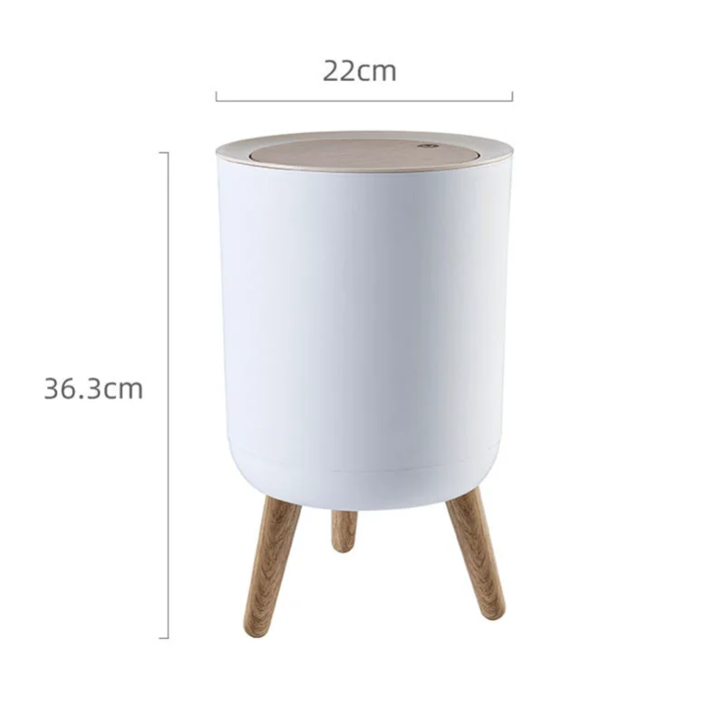 Trash Can with Lid High Foot Press Dustbin Kitchen Garbage Container Toilet Garbage Can Press Cover Wooden Grain Foot Waste Bin