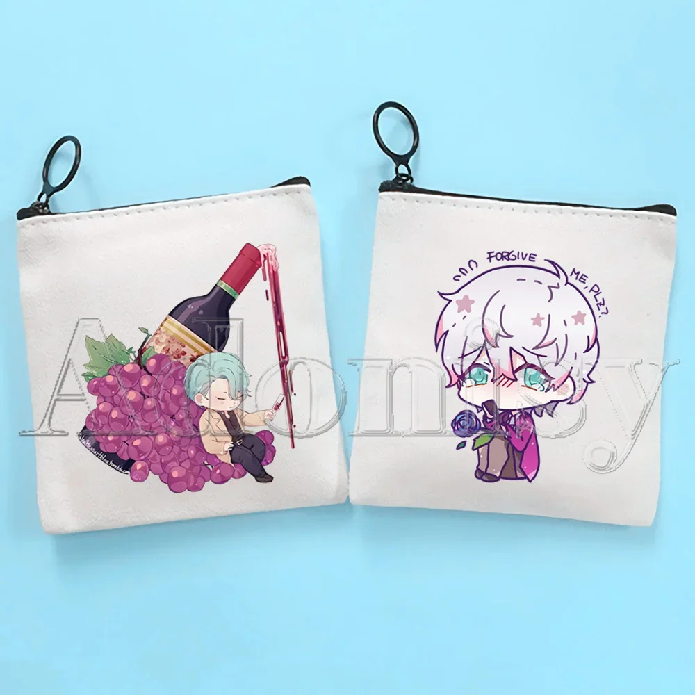 Portafoglio Mystic Messenger dipinto a mano borsa in tessuto bianco puro in tela bianca piccola borsa portamonete dipinta a mano personalizzata