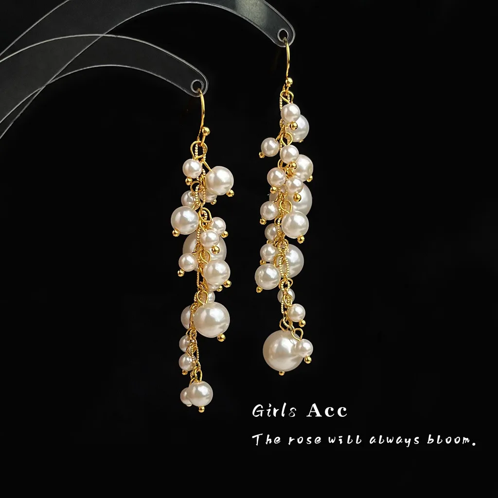 

High Quality Elegant Freshwater Pearl Earrings Handmade Tassel Drop Earrings French Luxury Style Long Dangle Earrings Women Gift
