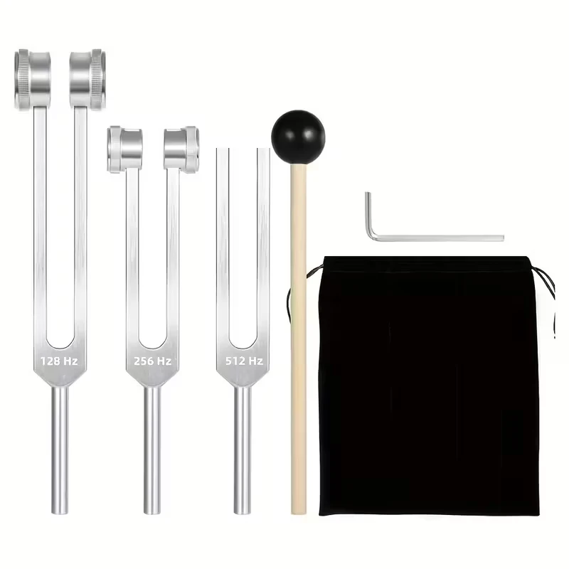 Silver Tuning Fork Set 128Hz 256Hz 512Hz Resonance Sound Instrument, Ideal Tuning Fork Gift for Women