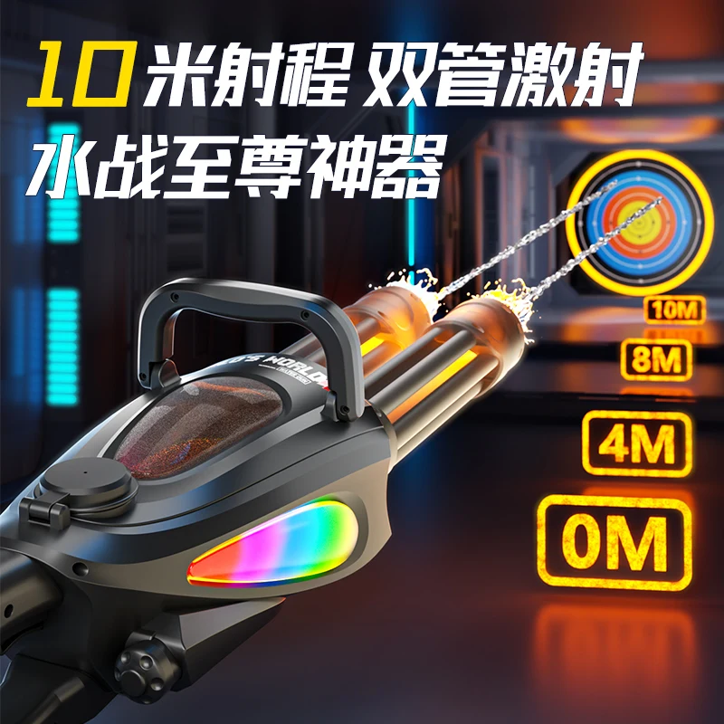 ไฟฟ้า LED หมุนบาร์เรล Gatling น้ําปืนของเล่นสเปรย์น้ําอัตโนมัติ Blaster Cannon สระว่ายน้ําของเล่นฤดูร้อนสําหรับเด็กผู้ใหญ่