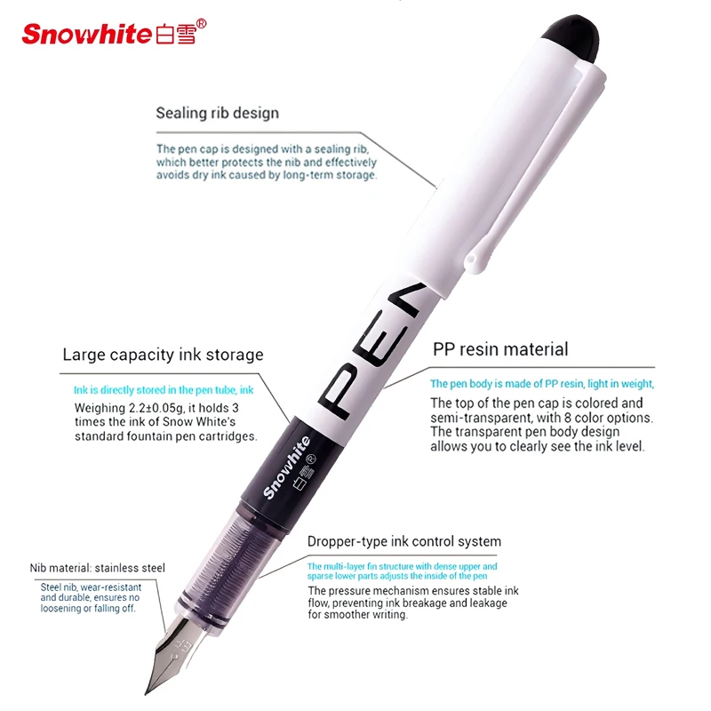 Smooth Quick-Drying EF Pointed Fountain Pen for Office And School Supplies Straight Liquid Color Drawing And Writing
