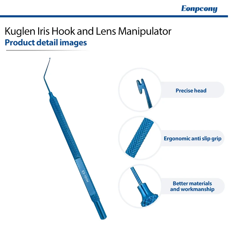 Titanium Alloy Kuglen Iris Hook and Lens Manipulator Push‑Pull Angled Tip Ophthalmic Intraocular Microsurgical Instrument