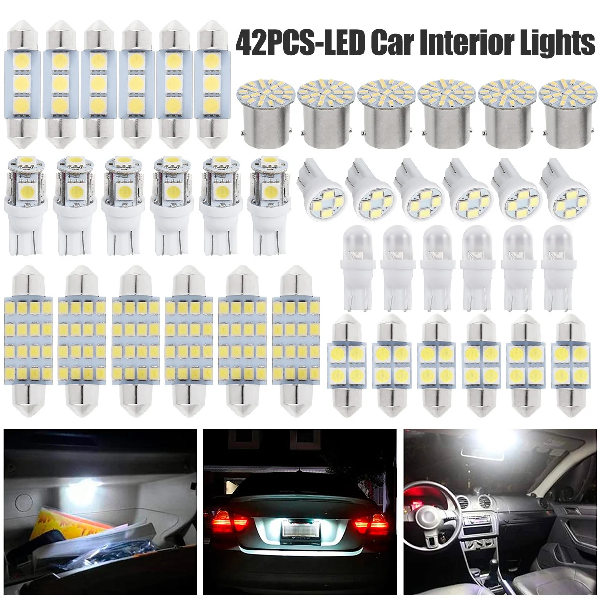 

Car LED Lights Interior Lights 6000K 12V T10 168 2825 W5W 921 Kit For Car Vehicle Map Dome Door Trunk License Plate Light Bulb