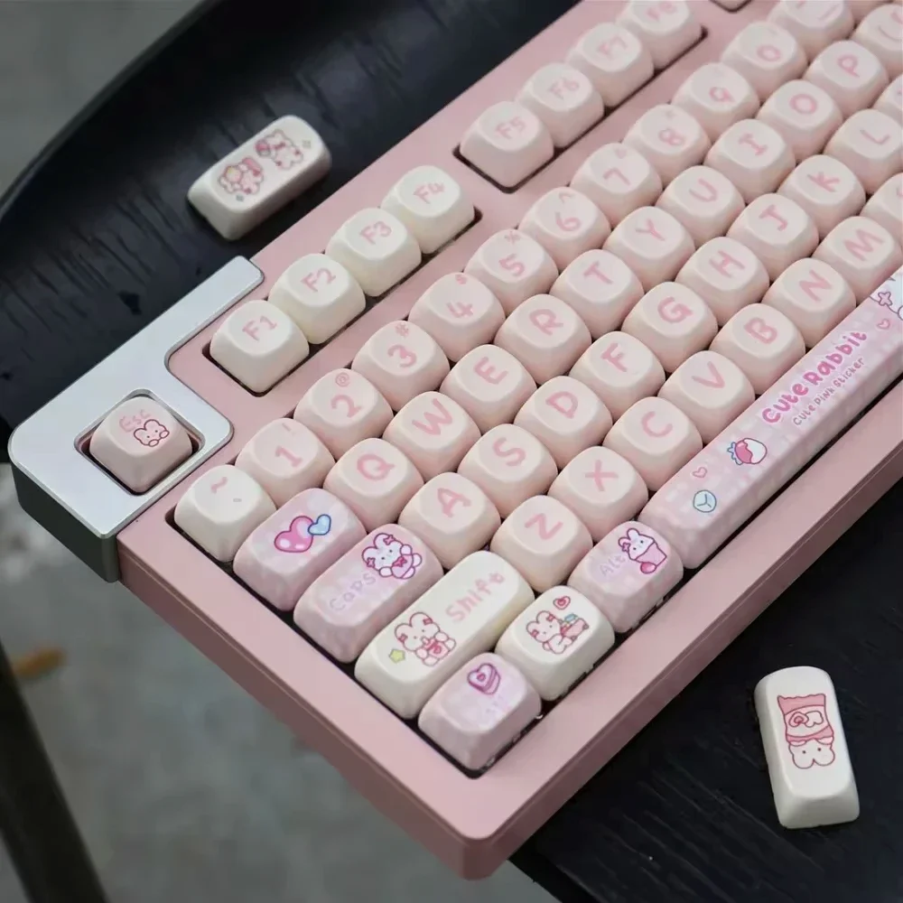 Pink Bunny Mechanical Keyboard, MOA Keycap Set, Girls PBT, Cute, Personalized, 148 Keys Large Full Set