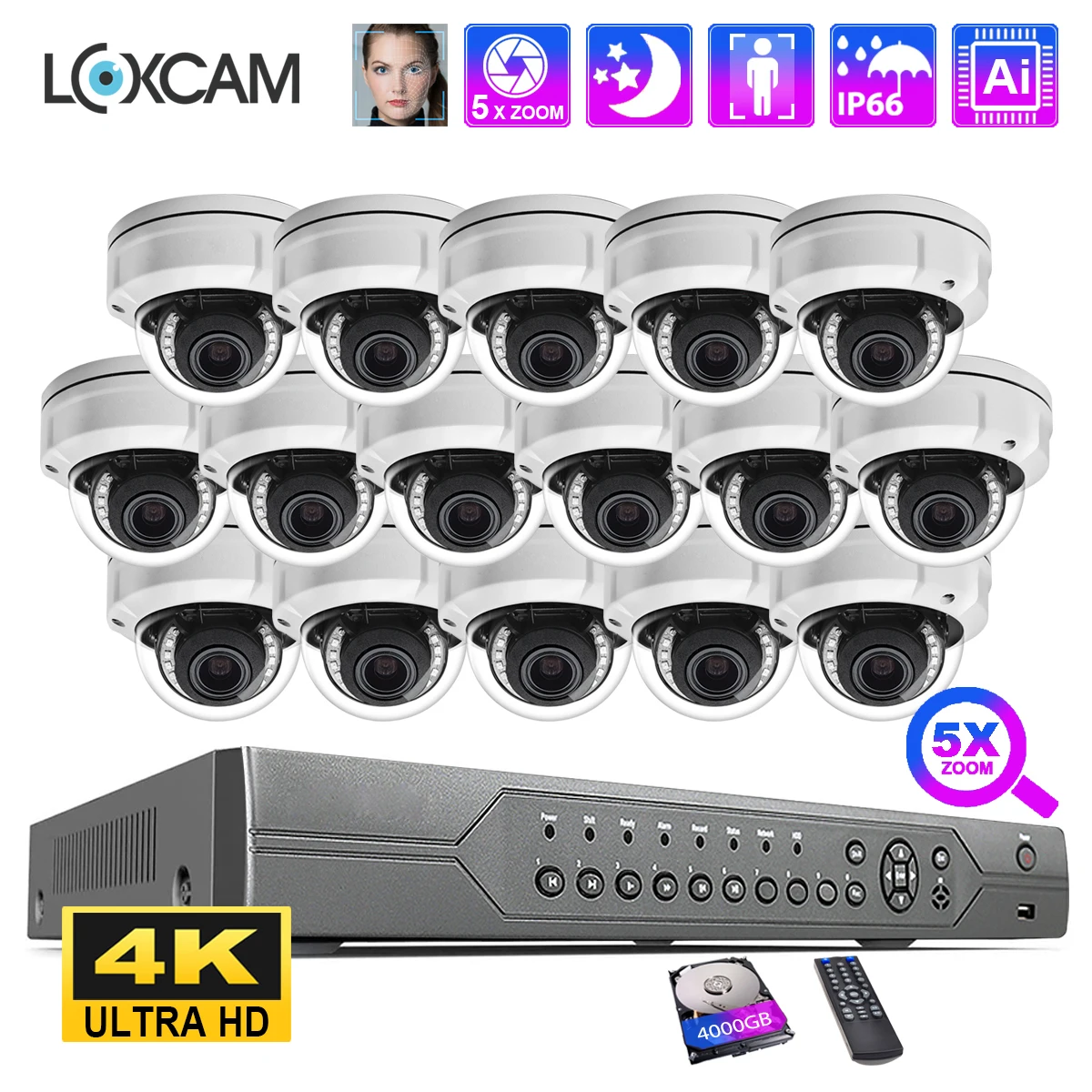 

16CH 4K POE NVR Kit 8MP Ai Face Detect Security Indoor Outdoor Camera System 2.7-13mm Auto Focus 5X Zoom Video Surveillance Set