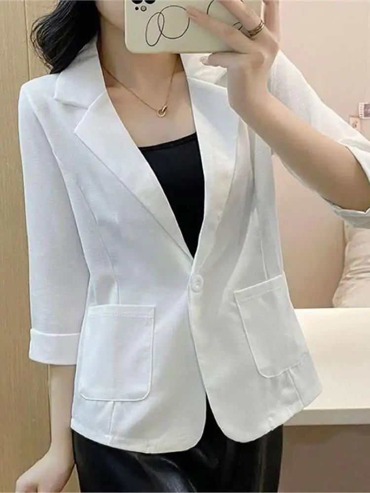 

New Style Thin Short Casual Summer Suit Jacket Women's Slim Fit Compact Size Apparent Slender Seven-Quarter Sleeve Top