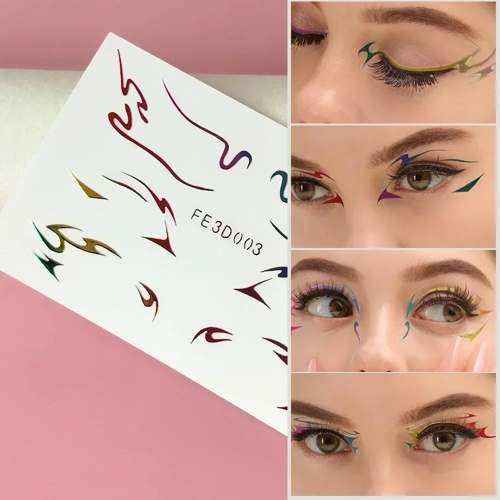 Adesivi per il trucco degli occhi colorati Eyeliner per occhi Laser sopracciglia adesivi per l'arte del viso decalcomanie decorazioni per feste di capodanno di Halloween