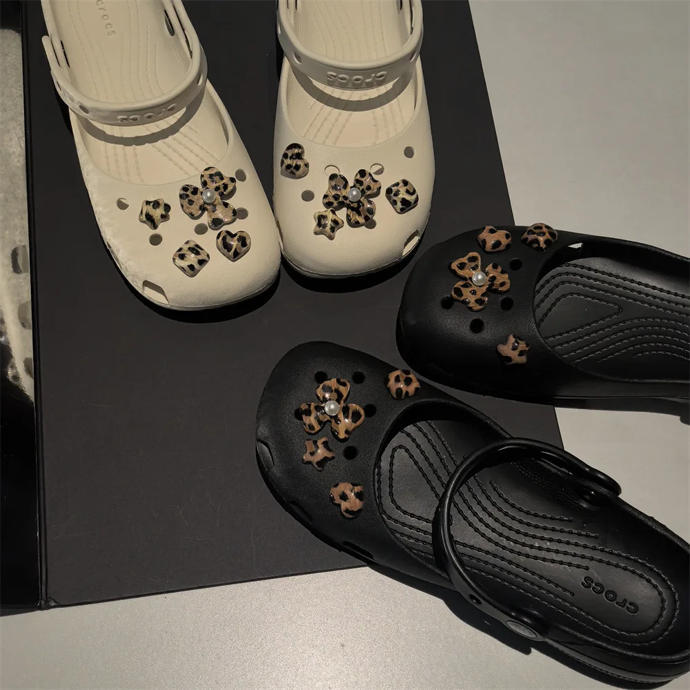 Shoe Charms Leopard Print Clog Decoration Detachable DIY Ballet Shoe Buckle Geometric Heart Resin Brown Black Small Lightweight