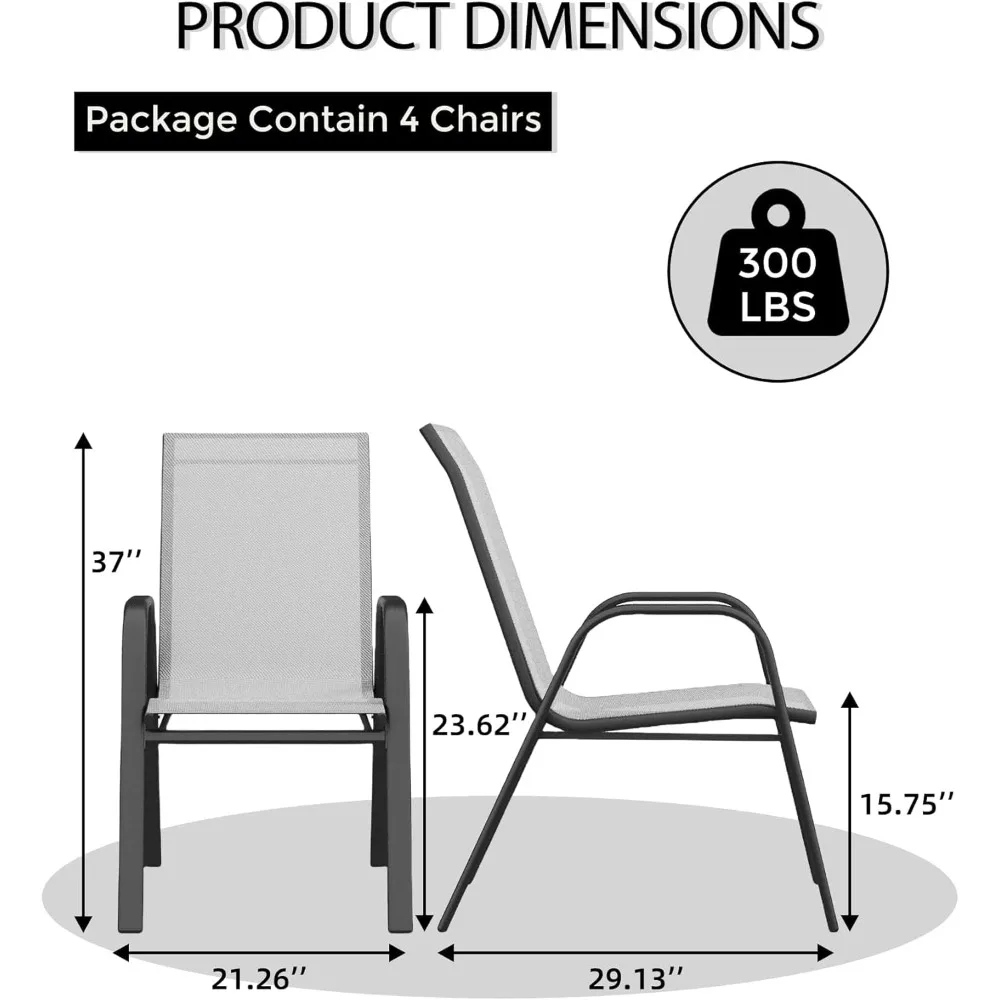 4 قطع من كراسي تناول الطعام القابلة للتكديس في الفناء من GarveeLife، وكراسي التراص في الهواء الطلق مع نسيج نسيجي مسامي وإطار معدني، للاستخدام الخارجي #2