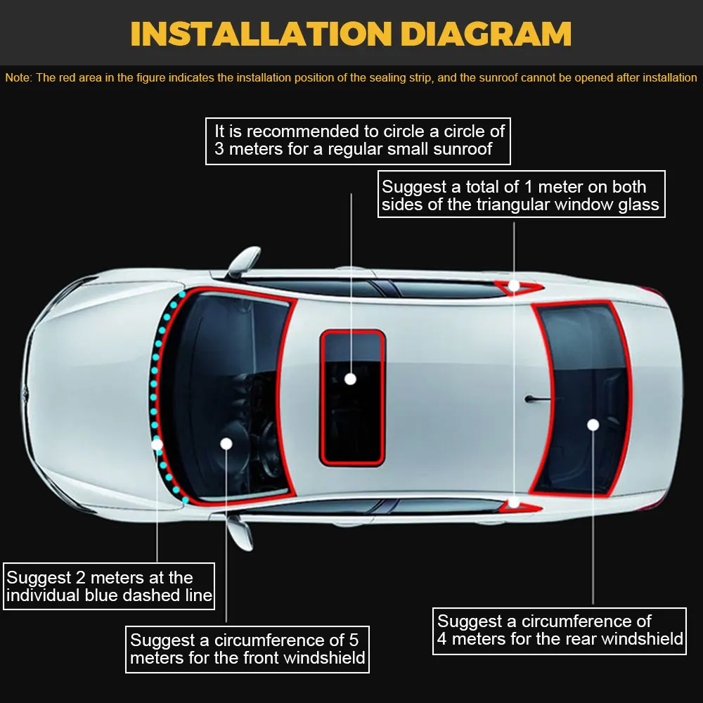 Car Sunroof Waterproof Seal Strip Sunroof Seal Protector Sticker For Car Windshield Roof Rubber Sealing Strips Car Accessories