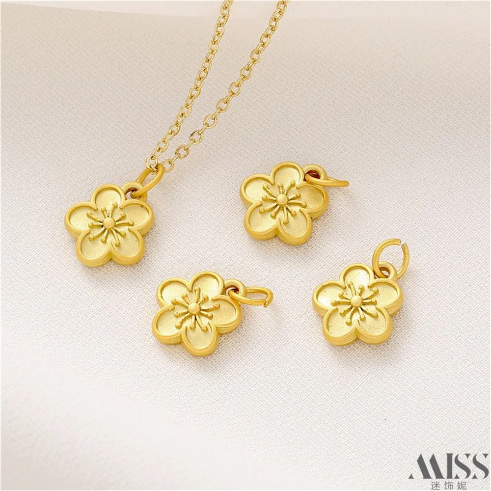 18K Gold Matte Double-sided Five Leaf Flower Pendant DIY Handmade Bracelet Necklace Earrings Accessories