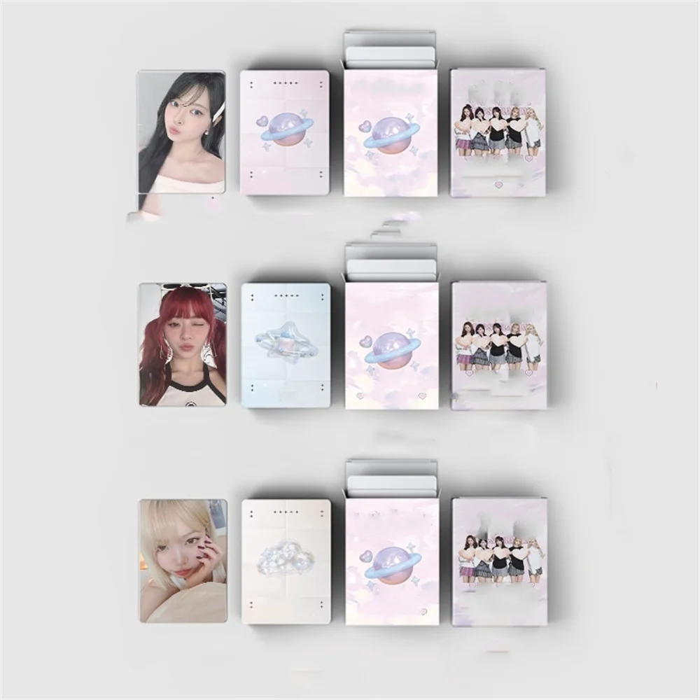 55pcs/set Kpop Girl Group HD Printing Laser Small Card Lomo Card KIM CHAEWON HUH YUNJIN KAZUHA HONG EUNCHAE Fans Collection Gift