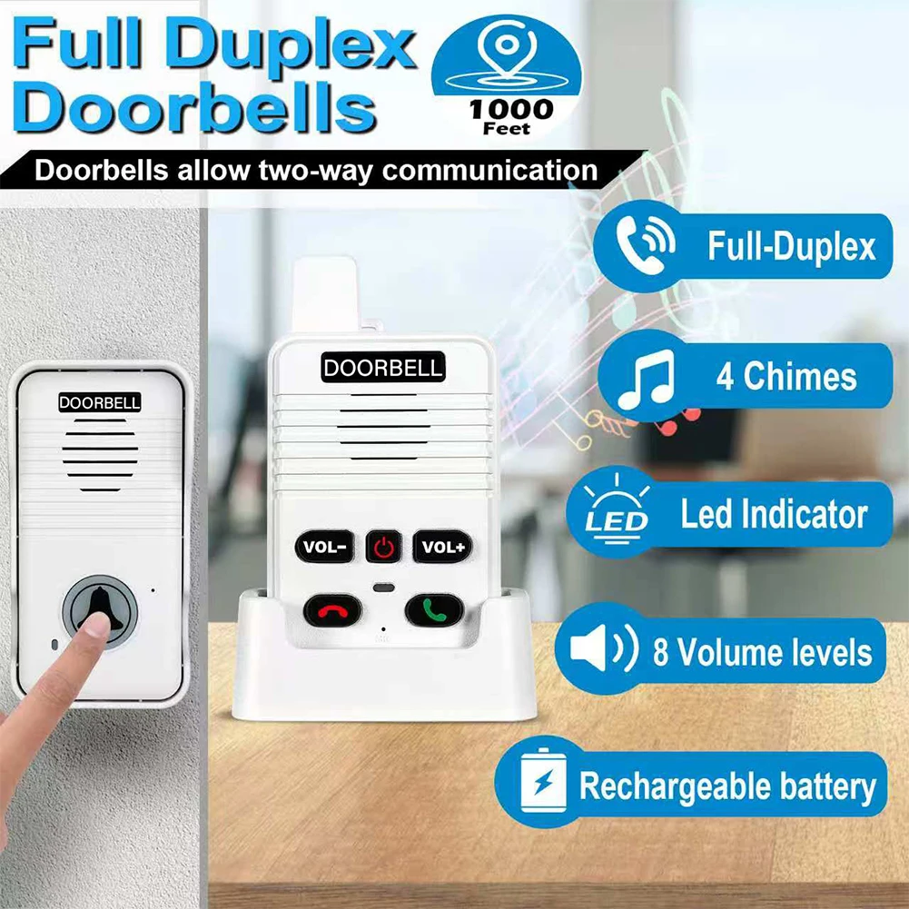 

House Home Audio 500M Apartment Room Intercom with Rechargeable Battery Hand Free Two Way Wireless Doorbell for Factory Office