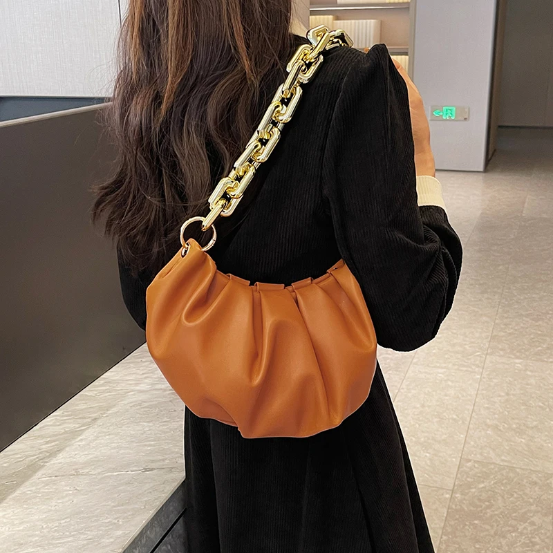 Luxury Thick Chain Shoulder Bag 2023 Fashion Underarm Dumpling Women\'s Bag Designer Handbag And Purse Female Pleated Cloud Bag