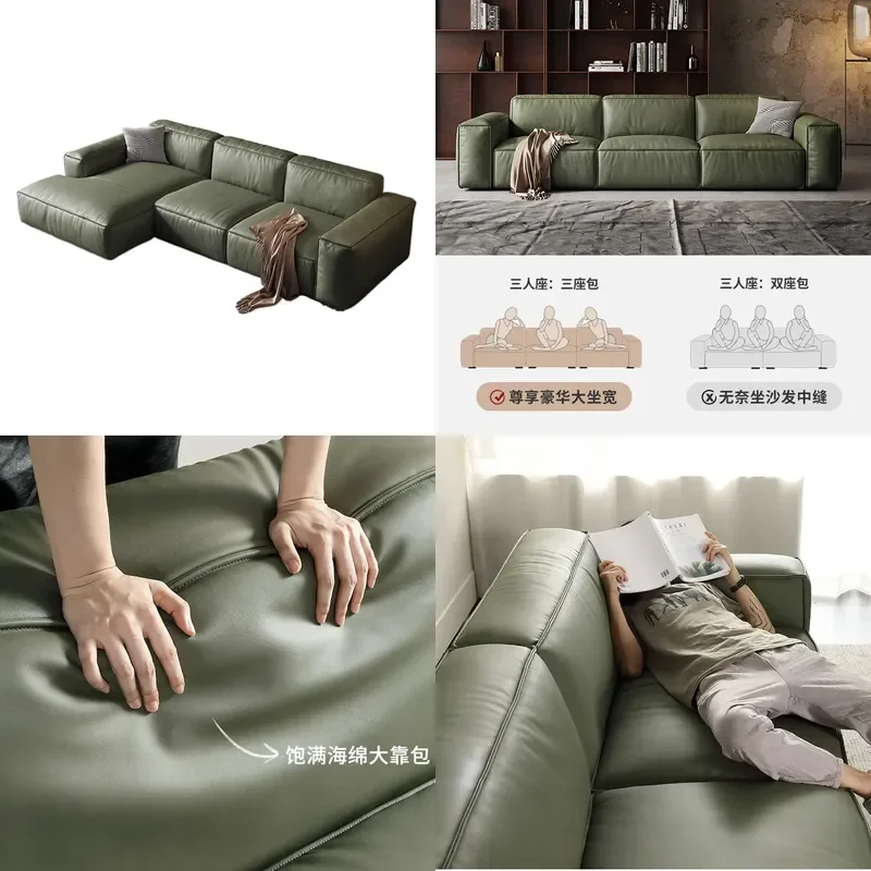 for Guangdong Foshan furniture first layer cowhide sofa living room combination Italian minimalist style princess tofu block