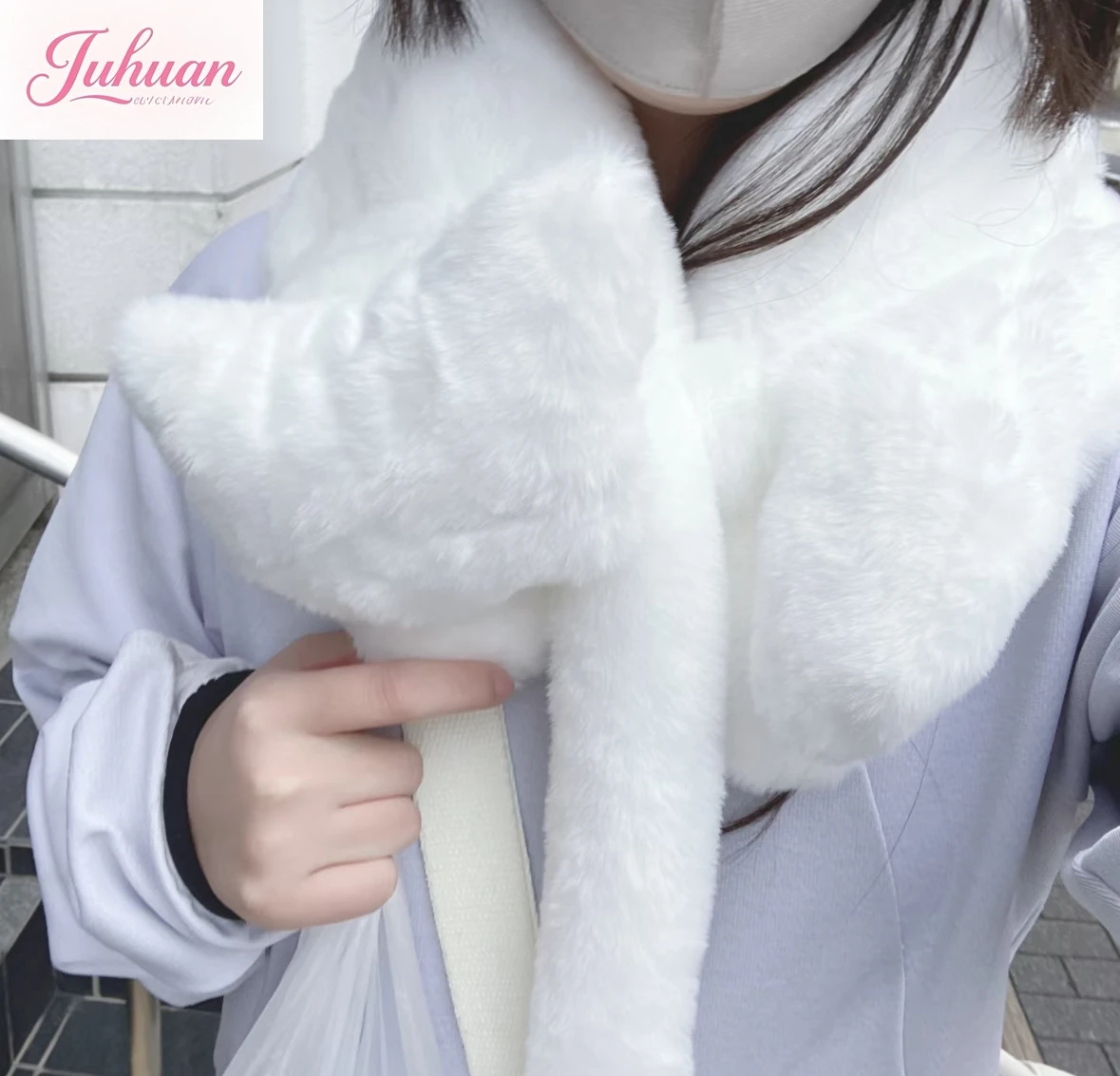 

Японский субкультура y2k длинный шарф с котом женский милый милый плюшевый зимний шарф с имитацией кроличьей шерсти женский